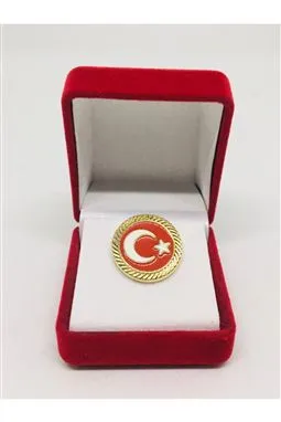 yuvarlak türk bayrağı yaka rozeti metal önden görünüm