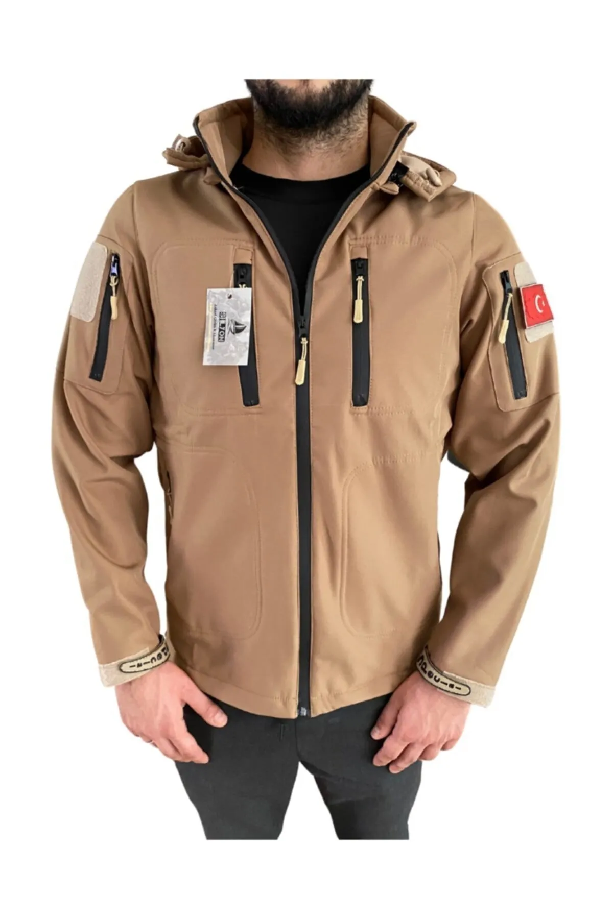 Tactical Softshell Mont Su Geçirmez Bej Renk önden görünüm