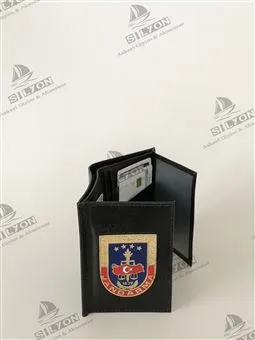jandarma-2 metal rozetli klasik deri cüzdan açık iç bölme görünümü