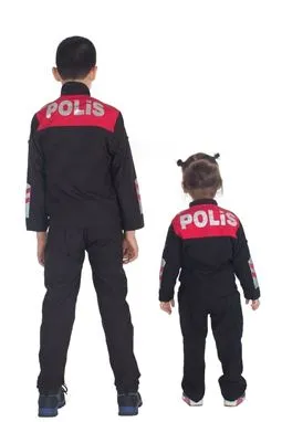 çocuk siyah yunus polis kostümü kumaş / arma detayı