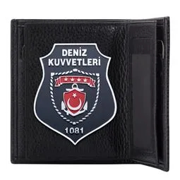 Deniz Kuvvetleri Metal Rozetli Klasik Deri Cüzdan