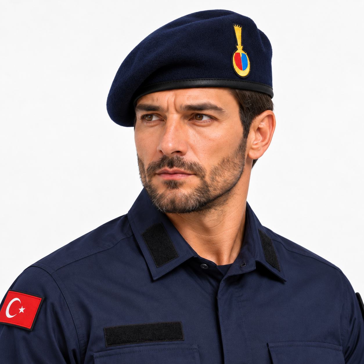 Jandarma Asayiş lacivert bere erkek manken üzerinde çapraz görünüm