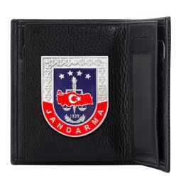 Jandarma Rozetli Klasik Metal Rozetli Deri Cüzdan