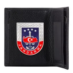 Jandarma Rozetli Klasik Metal Rozetli Deri Cüzdan