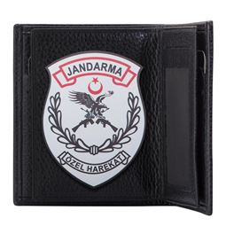 Jandarma Özel Harekat Metal Rozetli Klasik Deri Cüzdan