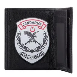 Jandarma Özel Harekat Metal Rozetli Klasik Deri Cüzdan