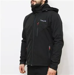 mudwill outdoor softshell erkek mont siyah cep ve fermuar detayı