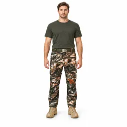 Orman Desenli Su Geçirmez Softshell Avcı Pantolonu Kapaklı Kargo Cepli