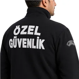Özel güvenlik polar mont fermuar ve cep detayı