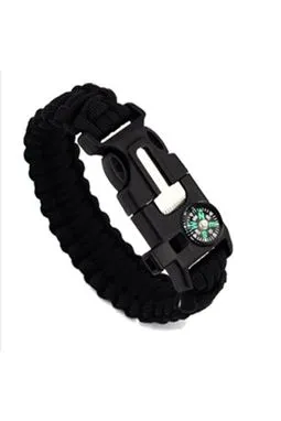 Paracord Bileklik 5 Fonksiyonlu Bıçaklı Siyah Renk