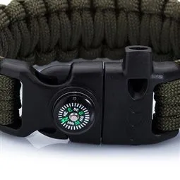 haki paracord bileklik 5 fonksiyonlu yakın çekim detay
