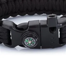 siyah paracord bileklik 5 fonksiyonlu yakın çekim detay
