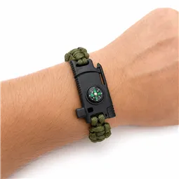 Haki Renk Bıçaklı Pusulalı Magnezyum Çubuklu Düdüklü Paracord Bileklik