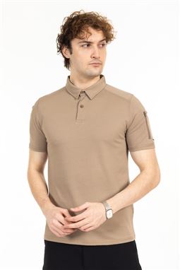 AKINCILAR  POLO YAKA KISA KOLLU TAKTİK T-SHIRT-BEJ