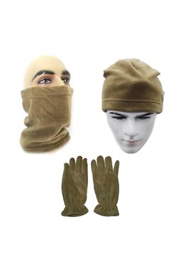 Termal Polar Eldiven & Termal Polar Boyunluk & Termal Polar Bere 3'lü Set Çöl Sarısı (Bej)