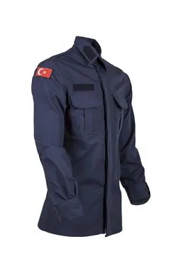 Jandarma asayiş kışlık uzun kol gömlek, kol ve omuz detayı, yan-arka açıdan ürün görünümü
