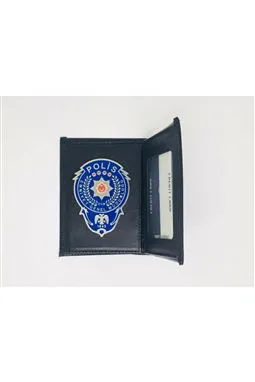 polis metal rozetli klasik deri cüzdan önden görünüm