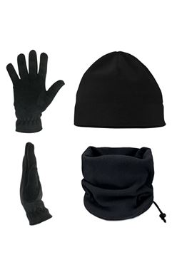 Termal Polar Eldiven & Termal Polar Boyunluk & Termal Bere 3'lü Set Siyah Renk