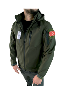 Tactical Softshell Mont Su Geçirmez haki renk yandan cep detaylı