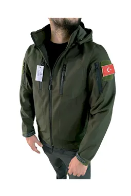 Tactical Softshell Mont Su Geçirmez haki renk yandan cep detaylı