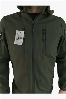 Tactical Softshell Mont Su Geçirmez haki renk önden cep detayı