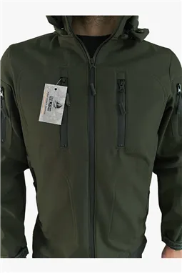 Tactical Softshell Mont Su Geçirmez haki renk önden cep detayı