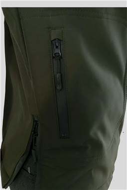 Tactical Softshell Mont Su Geçirmez haki renk önden görünüm yandan fermuar detayı