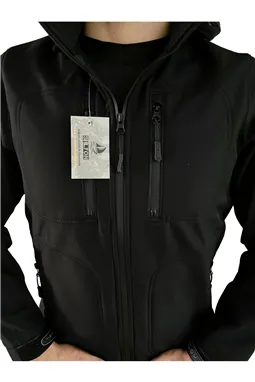 siyah tactical softshell mont su geçirmez önden cep ve fermuar detaylı