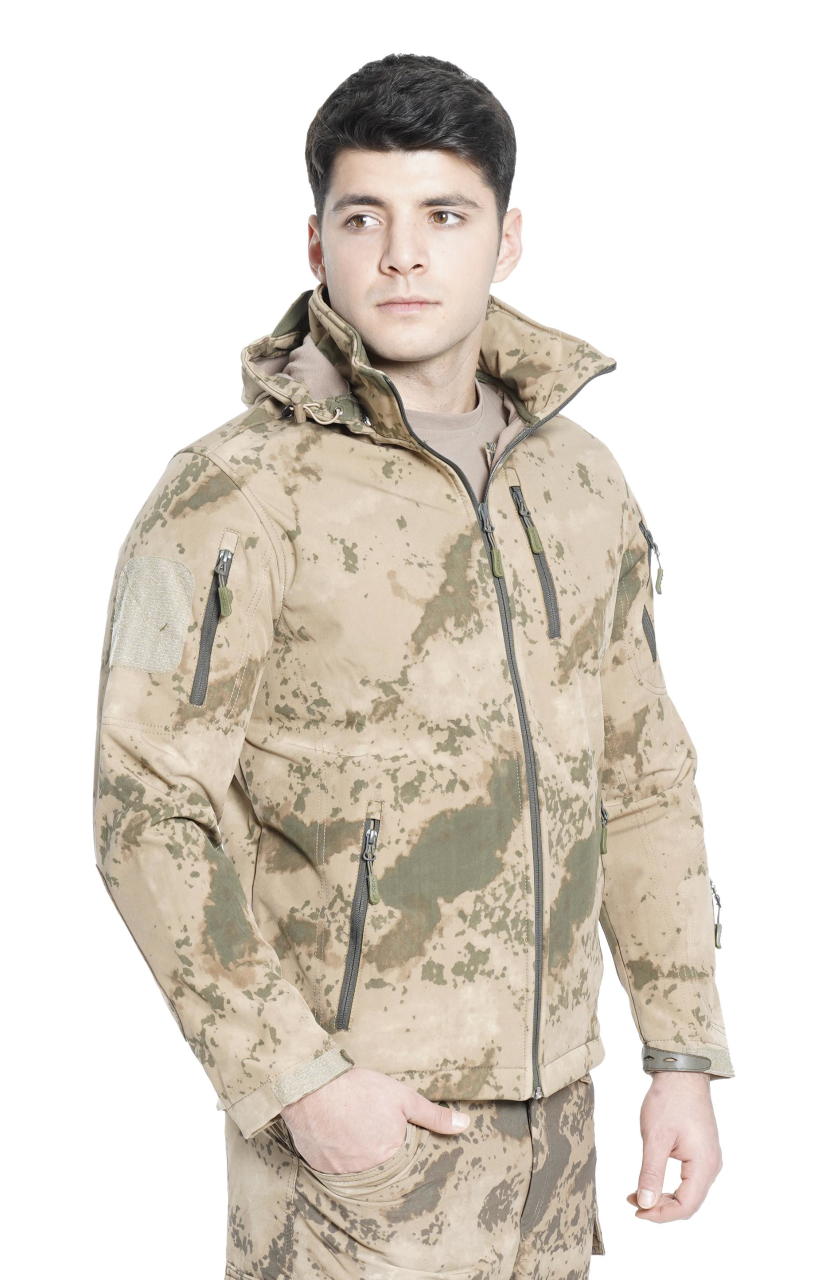 Jandarma Çöl Kamuflaj Su Geçirmez Softshell Mont yandan görünüm