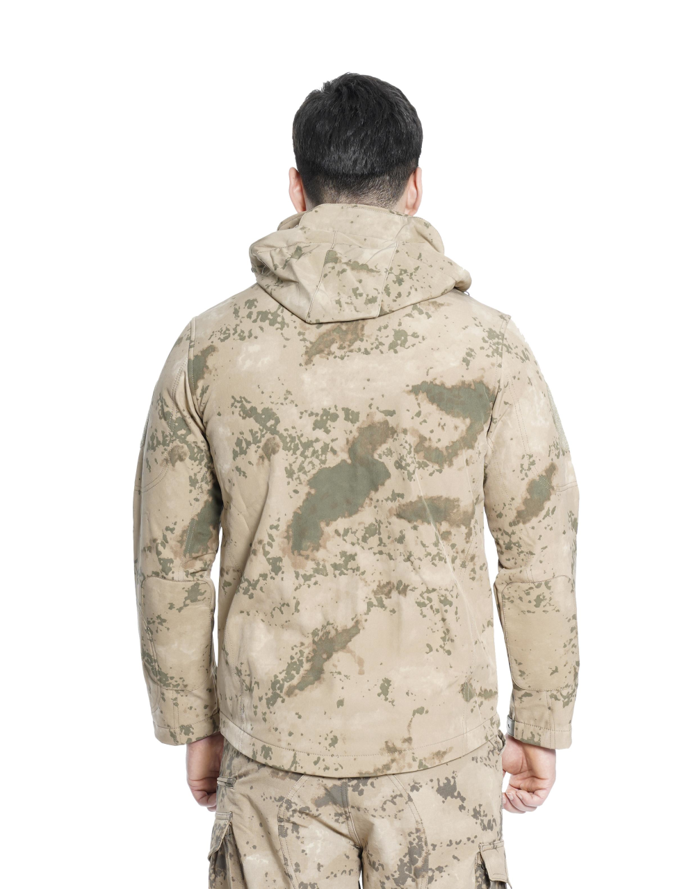 Jandarma Çöl Kamuflaj Su Geçirmez Softshell Mont arkadan görünüm