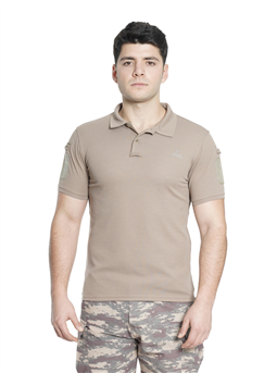 Kısa Kol Polo Yaka Taktik T-Shirt Çöl Sarısı (Bej) Renk