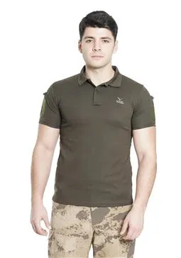 Kısa Kol polo yaka taktik tişört haki renk ön görünüm
