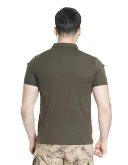 Kısa Kol polo yaka taktik tişört haki renk arka görünüm