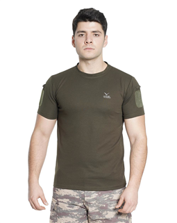 Kısa Kol Yuvarlak Yaka Taktik T-Shirt Haki Renk
