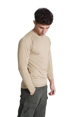 Microfiber uzun kol termal tişört çöl sarısı (bej) renk kumaş dokusu detayı