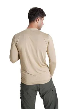 Microfiber uzun kol termal tişört çöl sarısı (bej) renk arka görünüm
