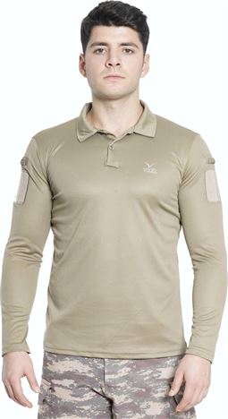 Uzun Kol Polo Yaka Taktik T-Shirt Çöl Sarısı (Bej) Renk