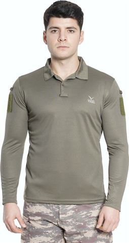 Uzun Kol Polo Yaka Taktik T-Shirt Haki Renk