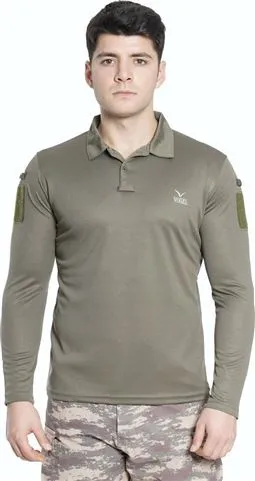 Uzun Kol Polo Yaka Taktik T-Shirt Haki Renk
