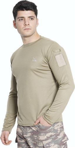 Uzun Kol Yuvarlak Yaka Taktik T-Shirt Çöl Sarısı (Bej) Renk