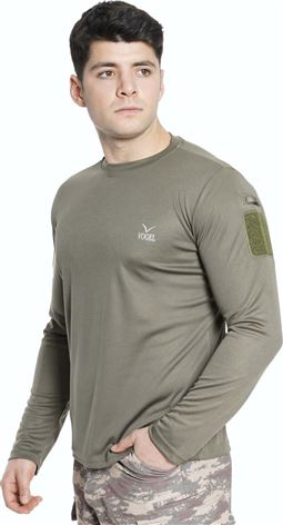 Uzun Kol Yuvarlak Yaka Taktik T-Shirt Haki Renk