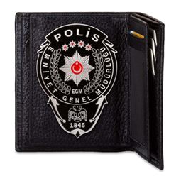 Siyah Renk Polis Rozetli Klasik Cüzdan