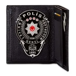Siyah Renk Polis Rozetli Klasik Cüzdan