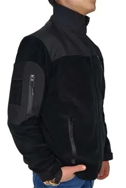 Siyah Askeri Taktik Polar Mont Softshell Omuz Detaylı Fermuarlı Çapraz Kol Detay Görünüm