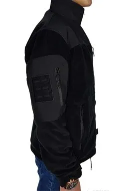 Siyah Askeri Taktik Polar Mont Softshell Omuz Detaylı Fermuarlı Yandan Görünüm