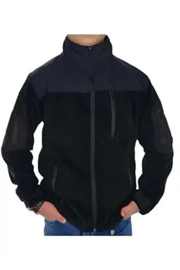 Siyah Askeri Taktik Polar Mont Softshell Omuz Detaylı Fermuarlı Önden Görünüm