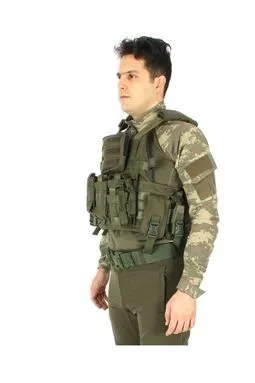 Haki Tactical hücum yeleği CORDURA kumaş ve şarjör cepleri detayı