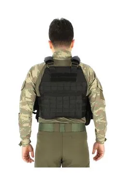 Siyah Tactical vest ön balistik plaka cebi görünümü