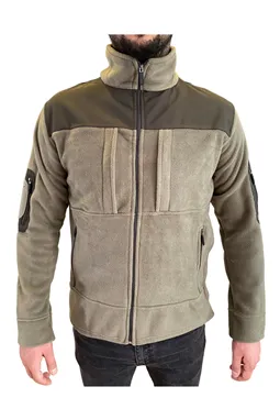 haki taktik softshell polar mont su geçirmez kumaş ve fermuar detayı