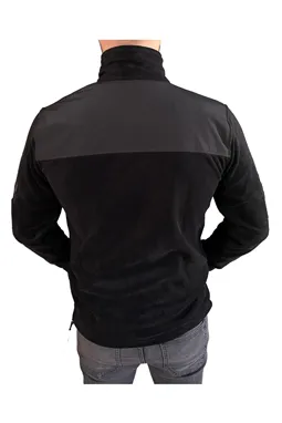 siyah taktik softshell polar mont cep ve kol detayı